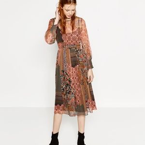 NWT Zara Peasant Crew Neck Midi Dress
